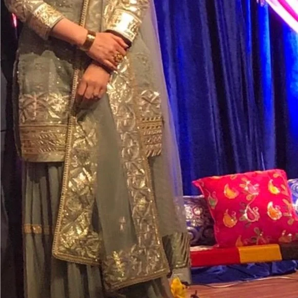 Embroidered Sage Green Traditional Sharara Set